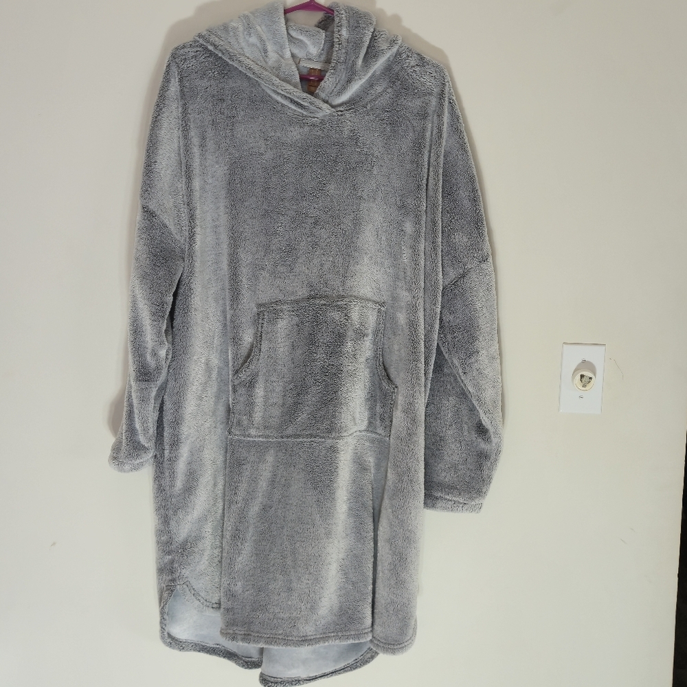 Denver Hayes Size XXL Grey Velour Plush Hooded Night Shirt Sleepwear Cozy PJ - Picture 2 of 9